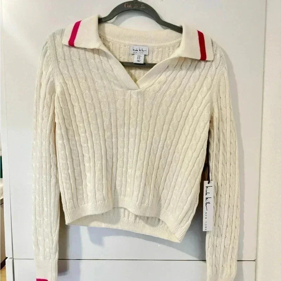 Nicole Miller Cable Knit Polo Long Sleeve - Picture 1 of 4